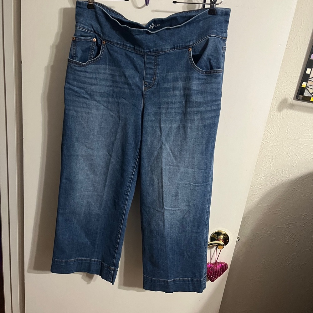 💝 16W Style & Co Classic Blue Wide Crop Leg Jeans - Picture 7 of 10
